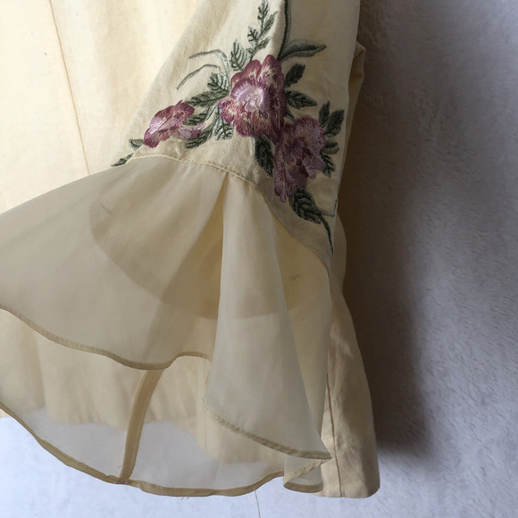 VTG Plaza South Linen Embroidered Jacket Sz 10 Yellow Flutter 3/4 Sleeve Lined - Picture 10 of 12
